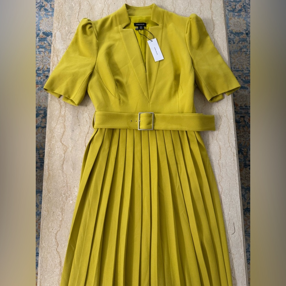 NWT KAREN MILLEN Structured Crepe Forever Pleat Belted Midi Dress $439 - Picture 5 of 14
